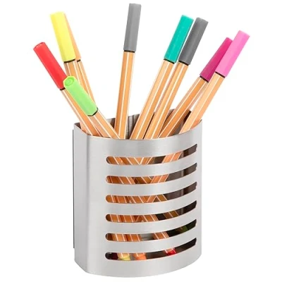 Image of Magnetic Pen and Pencil Holder, Metal Writing Utensil Storage Organizer , Brushed Stainless Steel Cup for Kitchen, Locker, Home, or Office