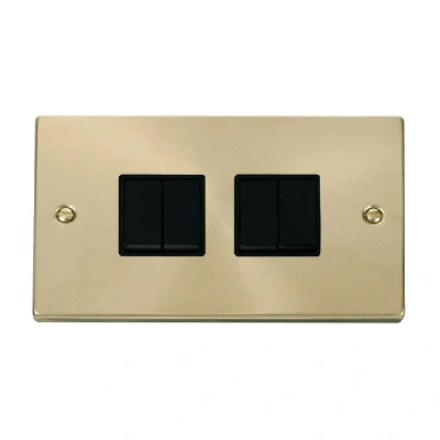 Image of Click Deco 4 Gang 2 Way 10AX Switch Satin Brass Black Inserts