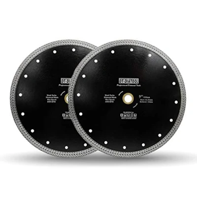Image of DT DIATOOL Diamond Saw Blade 2PCS 9 Inch / 230mm Cutting Disc with Mesh Turbo for Porcelain Tile Marble Ceramic Granite
