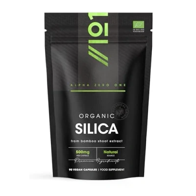 Image of Organic Silicia 500mg from Bamboo Shoot Extract 90 Vegan Capsules (3 Months Supply) Resealable and Recyclable Pouch by Alpha01