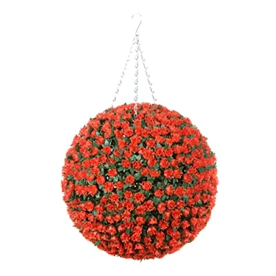 Image of Best Artificial 38cm Rose Topiary Hanging Flower Ball **UV Fade Protected** (Orange)