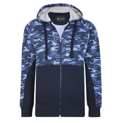 Image of Kam Full Zip Hoodie Hoody Mens Kingsize Drawstring Camo Navy 8XL (7036)