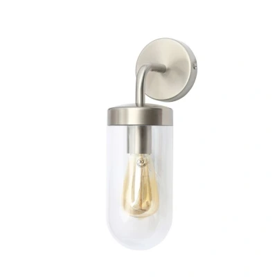 Image of Kew Curved Arm Outdoor Wall Lantern Stainless Steel,Clear Glass IP44