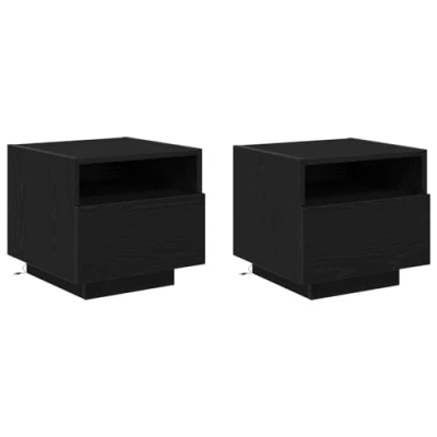 Image of vidaXL Black Oak Bedroom Nightstand/Bedside Storage Table Engineered Wood Nightstand with Drawers Modern/Minimalist Rectangular Bedside Cabinet