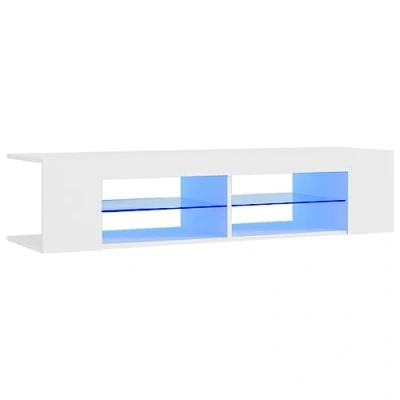 Image of vidaXL Modern TV Cabinet with LED Lights White Coloured Engineered Wood Trendy Media Unit RGB Lighting 135 x 39 30 cm Size Perfect For Living Room, Bedroom