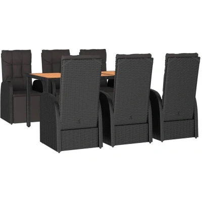 Image of Vidaxl 7 Piece Garden Dining Set Black Poly Rattan&amp;Solid Wood Acacia