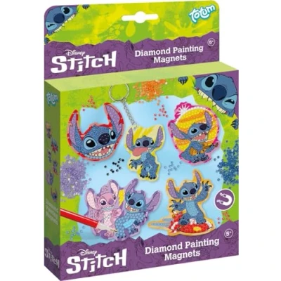 Image of Totum Stitch Diamond Craft and Magnetic Fun: Cute Designs with Over 800 Colourful Gems/Keyrings, Disney Arts Crafts for Boys Girls 5+