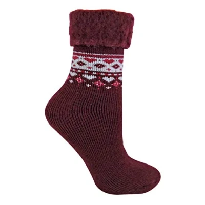 Image of Sock Snob Ladies Turn Over Top Warm Thermal Winter Nordic Wool Blend Home Bed Socks (4 8 uk, 12 Deep Fuchsia)