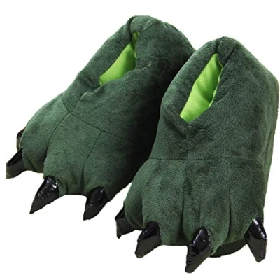 Image of IXITON Adults/Kids Plush Animal Paw Claw Shoes,Unisex Funny Green Dinosaur Slippers for Indoor,1 5,Green