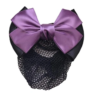 Image of Bowknot Hair Clip With Hairnet Snood Net Bun Cover Bow Barrette Clip(Purple)