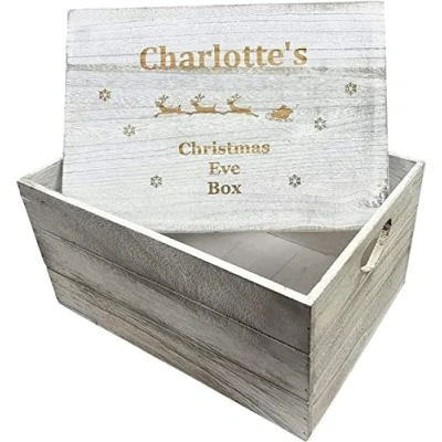 Image of Hoolaroo Wooden Personalised Christmas Eve Box Engraved large Sleigh Crate 25 x 35cm Xmas Santa Treat