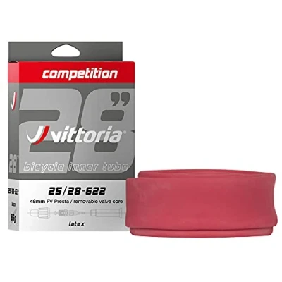 Image of Vittoria Unisex&#039;s Inner Tube Competition Latex 700 x 25/28 RVC, Presta 48mm, 700x25 28c, TUV1TA00002(Packing May Vary), Black