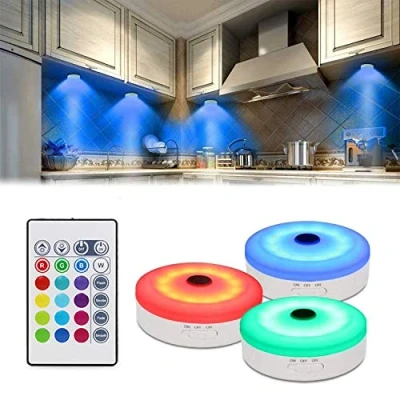 Image of Bason RGB Led Cabinet Lighting with Remote Control, Touch Llamp Light 16 Colors, Night Light, Button for Bedroom, Kitchen, Cabinet, 3 Pieces