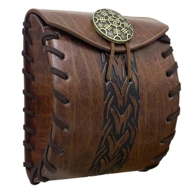 Image of HiiFeuer Medieval Faux Leather Mini Belt Bag, Portable Renaissance Pouch, Nordic Coin Purse Dice Bag for LARP Ren Faire(Brown B)