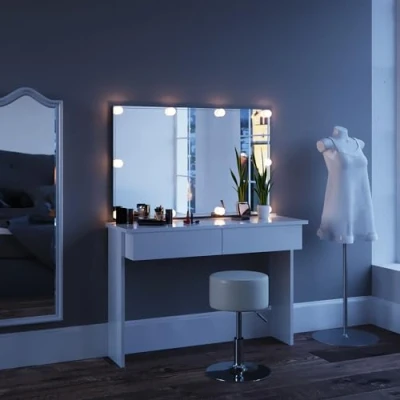 Image of Vicco Vanity table Azur, White, 120 cm with stool