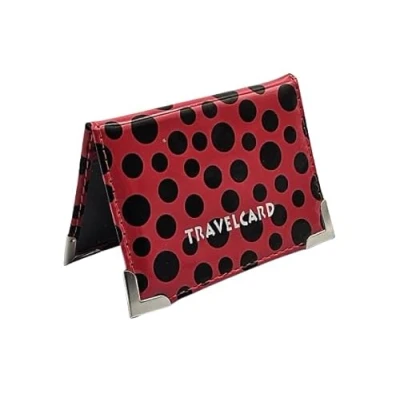 Image of AlezyB 1x Bus Pass Holder Dotted Red Travel Card, Credit Card and ID for Men Women Soft Leather, Cases &amp; Money Organisers