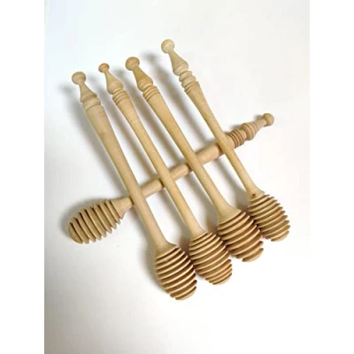 Image of Olive Wood Honey Dipper Dip Drizzler Server Stick Spoon Long Mixing