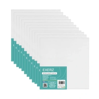 Image of Exerz Canvas Panels 20x20cm 12pcs, Artist Boards Blank 100% Cotton, 280gsm, 0.3cm Thickness Triple Primed, Acid Free, Medium Grain Oil &amp; Acrylic