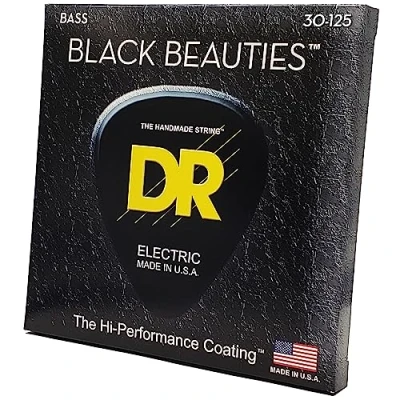 Image of DR Strings BKB630 30 125 Medium 6 String Set Handmade Black Beauties Coated Bass