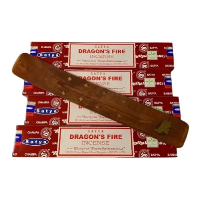 Image of VIE Premium Satya Incense Sticks, 4 Packs x 15g, with Holder, Dragons Fire
