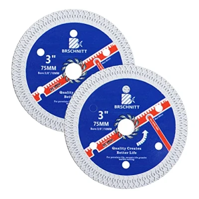 Image of Super Thin Diamond Porcelain Saw Blade with x Teeth,BRSCHNITT 2pcs 75mm Arbor 10mm Angle Grinder Cutting Disc for Dry/Wet Tile Ceramic Marble Granite