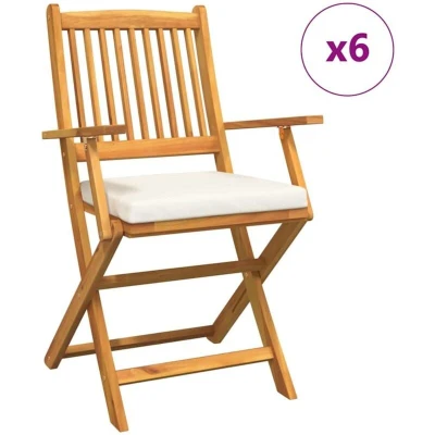 Image of vidaXL Folding Garden Chairs with White Cushion 6pcs Solid Acacia Wood
