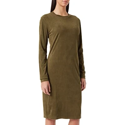 Image of Urban Classics Women&#039;s Ladies Peached Rib Dress Ls, Green (Olive 00176), XS