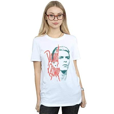 Image of David Bowie Women&#039;s Aladdin Sane Version Boyfriend Fit T Shirt White Large