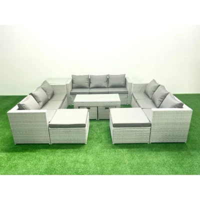 Image of Outdoor Rattan Garden Furniture Set with Grey Cushions Luxury 13 Seater Coffee Table and Side For Conservatory,Patio Fimous
