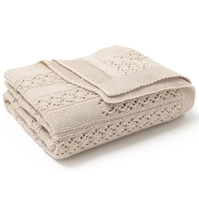 Image of DovFanny Cotton Cellular Baby Blanket Knitted Soft for Newbron Boy and Girls 100 x 80cm Beige