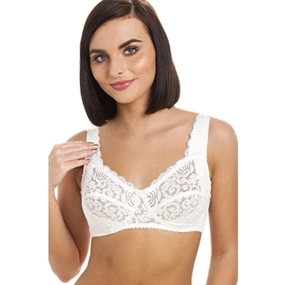 Image of Camille Womens Non Wired Full Lace Soft Cup White Bra 34C
