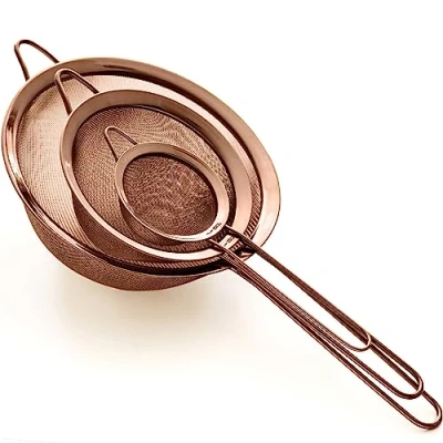 Image of Proto Future Sieve Set Premium Fine Mesh 304 Stainless Steel (18/8) 8.5/14/20cm Sturdy Kitchen Sieves and Strainers (Copper)