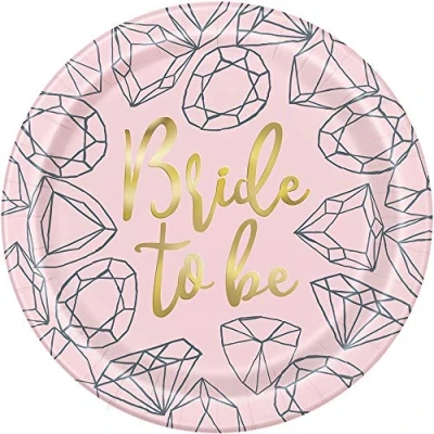 Image of Stunning Pink Diamond Bachelorette Party Dinner Plates (22cm) Chic &amp; Elegant Design for Unforgettable Celebration 8ct