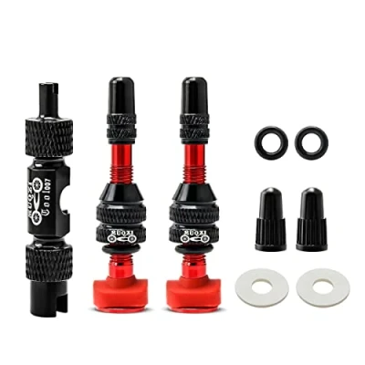 Image of MUQZI tubeless Presta Valve Stem Kits No Leak Bike Stems with Integrated Core Remover Tool and Alloy Caps for Bicycle, Red(40mm)
