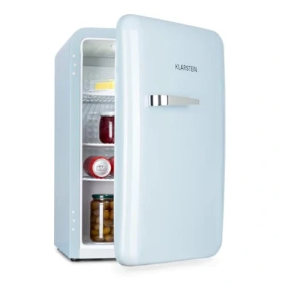 Image of Klarstein Audrey Mini Small Fridge, Compact bar, Free Standing, Compression Cooling, Capacity, Cooling: 0 10 C, Fridge with 70 Litre Blue