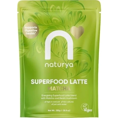 Image of Naturya Energizing Matcha Superfood Latte Blend 250g Creamy Vegan &amp; Gluten Free Green Tea with Coconut Milk, Reishi Mushroom, Live Bio Cultures Seaweed (250g)