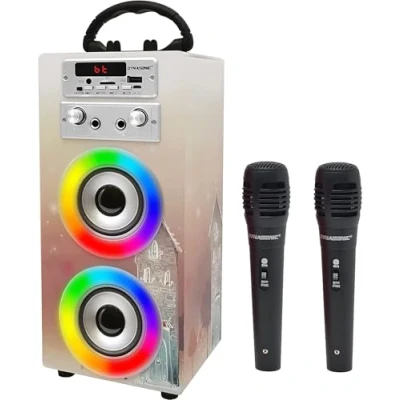 Image of DYNASONIC Karaoke Machine with 2 Microphones, Portable Bluetooth Speaker Lights, USB and SD Reader, Gift for Children (Model 19)