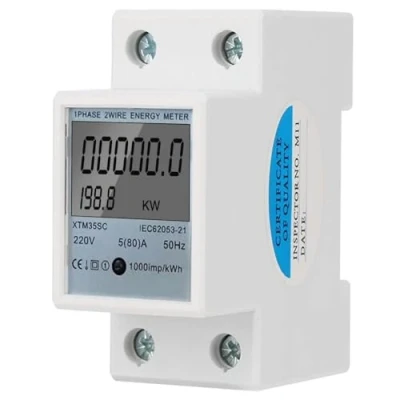 Image of DEWIN KWh DIN Rail Meter, Single Phase Energy Meter 220V 5(80) A Digital 1 2 Wire 2P Electric Electronic