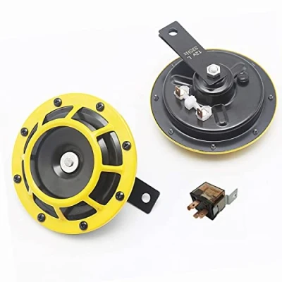Image of YIYIDA Car Electric Horn, 135db Metal Twin Horn Kit, High Tone and Low Tone, for Cars, RVs, vans, motorcycles, road boats, trucks, SUVs, Yellow, 12V