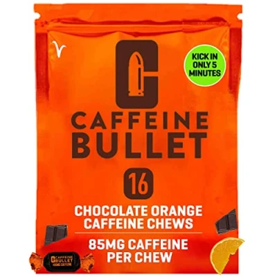 Image of Caffeine Bullet Energy Chews Chocolate Orange. 16 * 85mg Sweets Faster Kick Than Pills, Gels &amp; Gum. Sport Science for Running, Cycling, Gaming. A Pre Workout Endurance Boost.