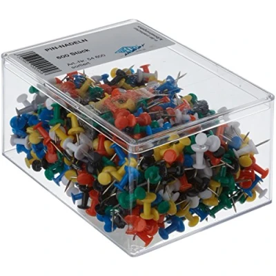 Image of Wedo 54600 Pinboard Pins Diabolo Shape (in Transparent Box) Pack of 600 Assorted Colours