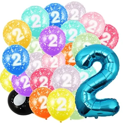 Image of 2nd Birthday Balloons,Blue Number 2 Balloon and 20pcs 12&quot; Multicoloured Numbers Printed Latex Age Balloons,Birthday Balloons for Girls Boys Decorations, Anniversary Party Supplies