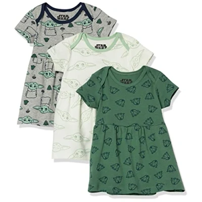 Image of Amazon Essentials Disney Marvel Star Wars Princess Baby Girls&#039; Dresses, Pack of 3, The Child, Premature