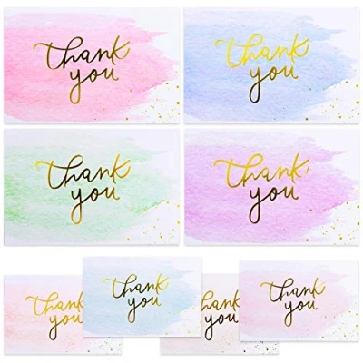 Image of Gold and Watercolor Thank You Cards for Notes! Bulk Set of 48 Blank with Envelopes Baby Shower Note Cards, Wedding Bridal Thankyou Card