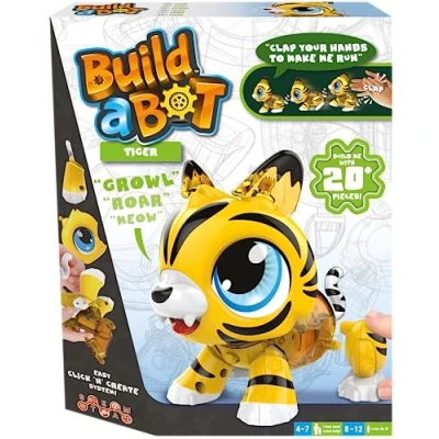 Image of Build a Bot: Tiger Your Own Interactive Pet Easy Click &#039;n&#039; Create System 20+ Piece STEM Robot Kit For Kids Ages 4+