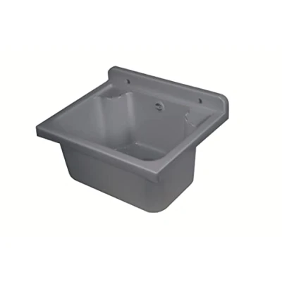 Image of Negrari Wall Mounted Sink in PP Resin, Acid Resistant for Common Use, Complete Kit Included, W42 x D34 H21, Concrete Grey