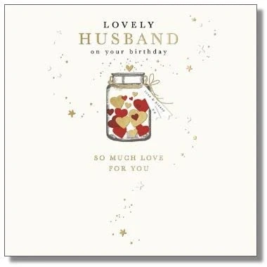 Image of Paperlink &#039;Husband&#039; Male Birthday Card for Men Love Hearts in a Jar with Gold Foil Eco Friendly and Recyclable