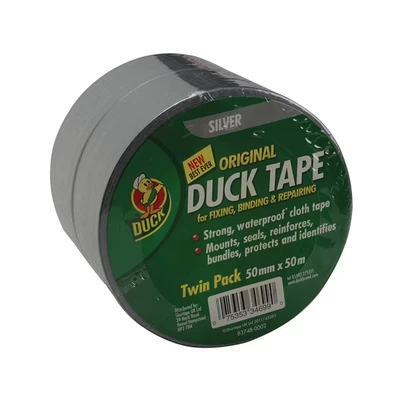 Image of Duck Tape Original Silver, 50mm x 50m (Twin Pack), the High Strength Waterproof Gaffer and Duct Adhesive Cloth Repair