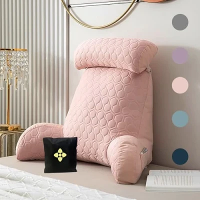 Image of Therapeutic Back Support Reading Pillow for Bed, Pillow/Lumbar Cushion with Armrest, Bed Seat Relax Washable Cover and Pouch, Great as Backrest Books or Gaming