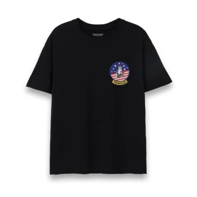 Image of Top Gun Mens T Shirt Adults F 14 Tomcat Fighter Jet Badge Short Sleeve Graphic Tee in Black 1986 USA Aircraft Action Movie Apparel Iconic Film Series Merchandise Gift